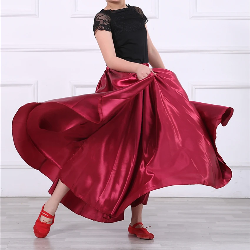 Wine red 10 цветов, детские костюмы для танца живота для девочек, для детей, для танца живота, Индийский Болливуд, для выступлений, цыганская однотонная сатиновая юбка - Цвет: Wine red