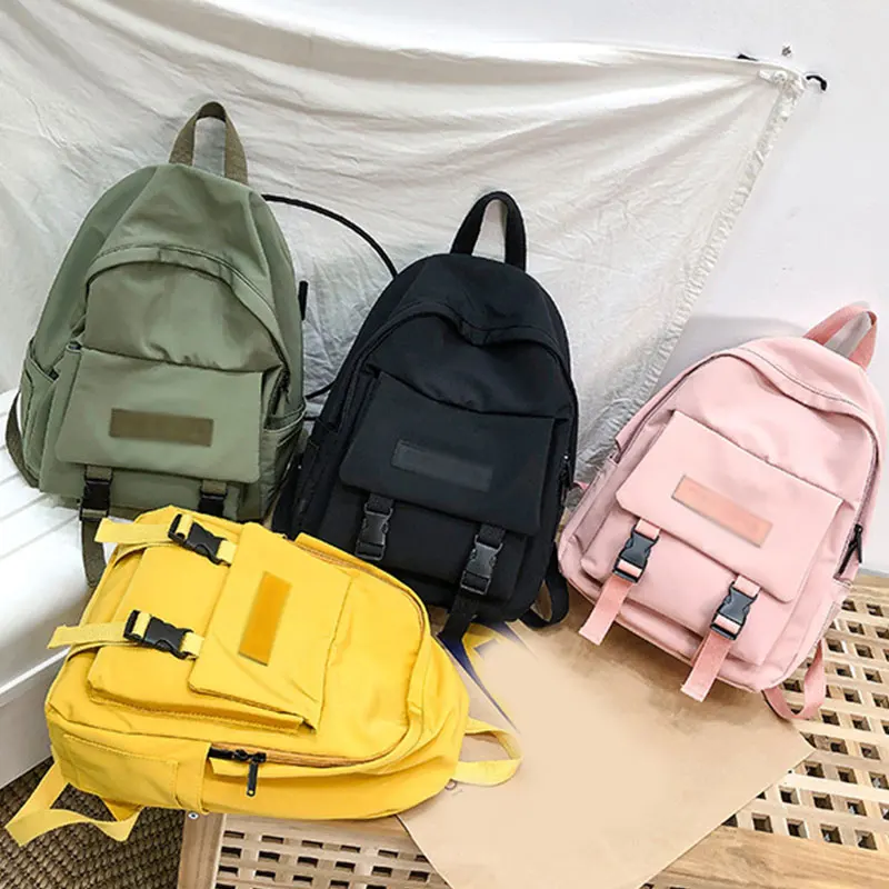 

Pink Students Canvas Backpacks Women Backpack Fashion Women Shoulder Bag solid color School Bag For Teenage Girls For Travel Bag