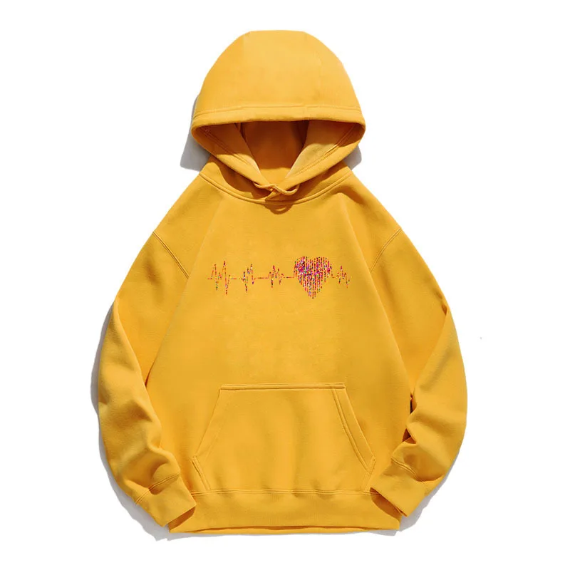 

Women Hoodie Electrocardiogram Heart Printed Hoodies Women Fleece Long Sleeve Loose Sweatshirt with Hat Girls Pullovers Winter