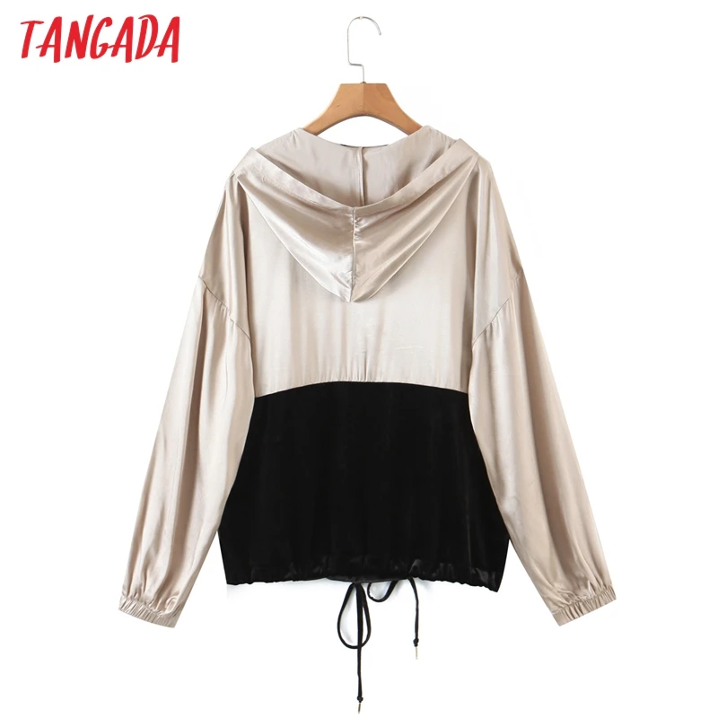 

Tangada Women Patchwork Hoodie Sweatshirts Fashion 2021 Oversize Ladies Pullovers Hooded Jacket Tops QW72