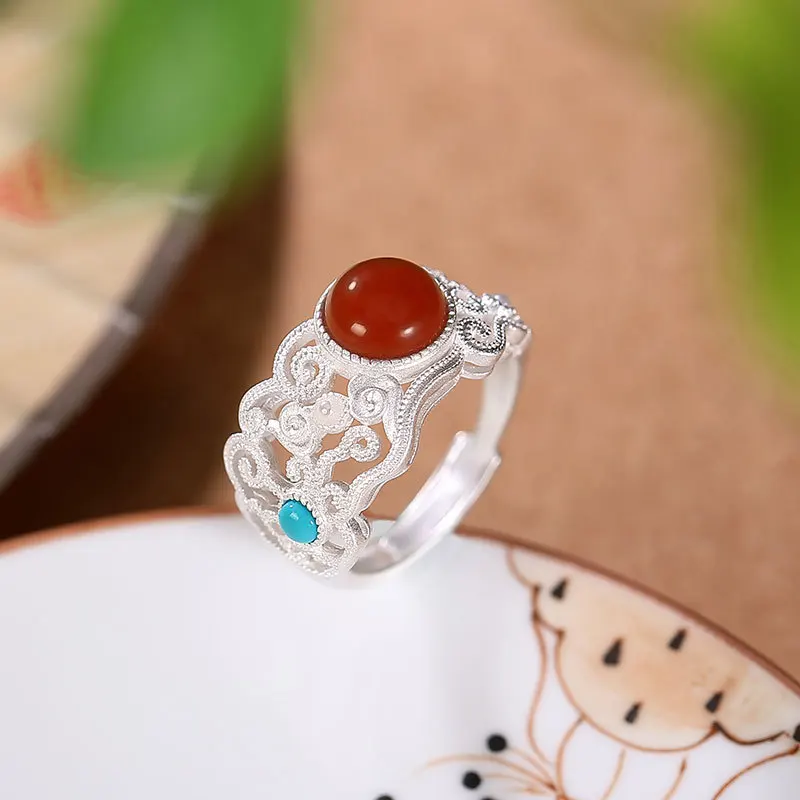

Bridal Wedding Jewelry Southern Red Agate Simple Design Sweet Hollow Adjustable Opening Rings For Women And Girls Ring K0100