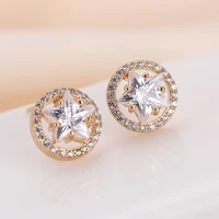 de179 fashion exquisite elegant 4a zircon geometry circular ring star ear stud girls gift party womens jewelry earring 2021
