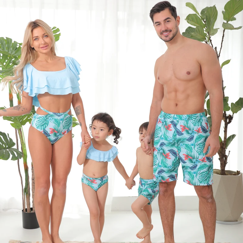 

New Arrival Summer Pineapple Printing Family Matching Swimsuit Family Look Floral full print White Sets Mum Me Matching Swimwear