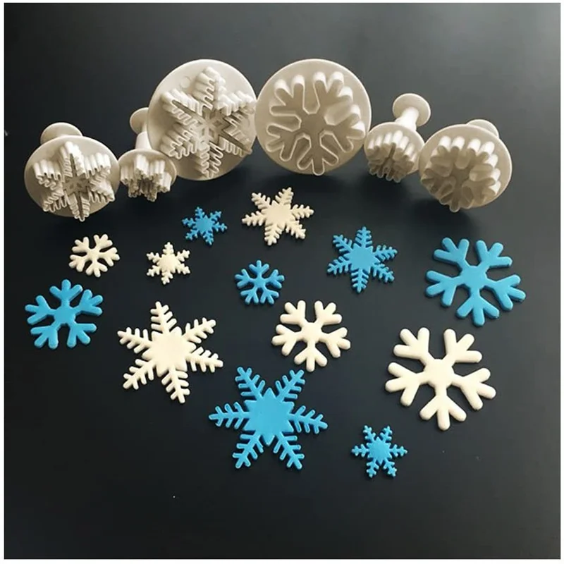 Snowflake Plunger Cutters Christmas Snowflake Cookie Fondant Mold Baking Tool Frozen Plunger Cutter Cake Decoration Kitchen Tool
