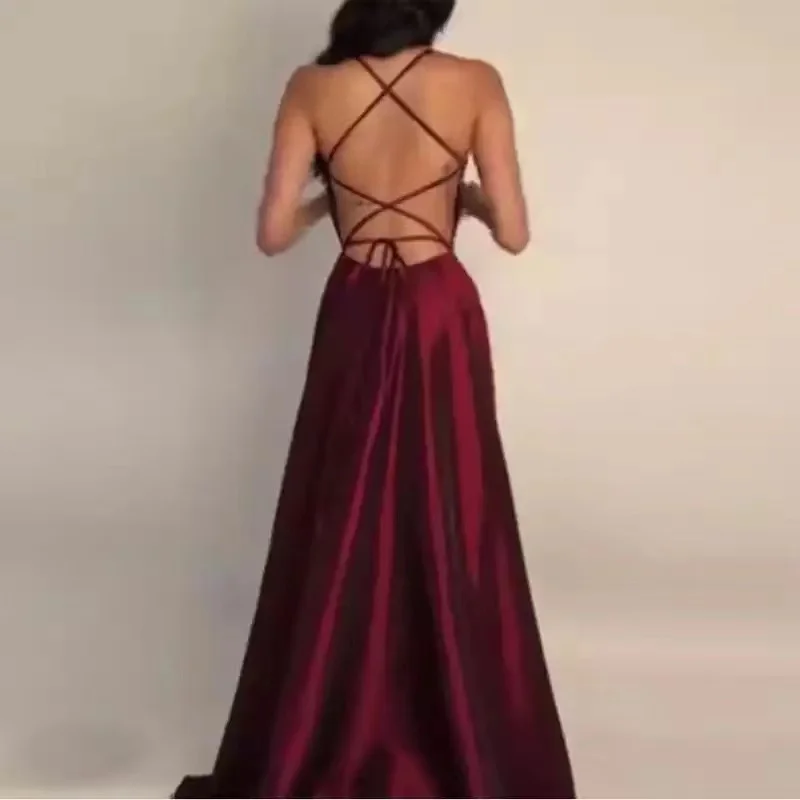 Простой длинное вечернее платье светильник небесно-голубая сатиновая Vestido De Noite