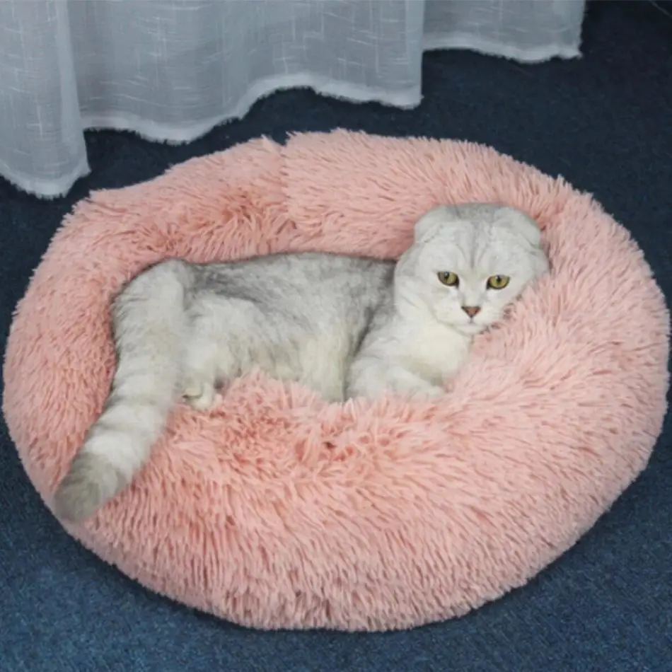 Кошачье гнездо, спальная кровать, подушка для щенка, круглая длинная плюшевая, супер мягкая, для домашних животных, кошка, кровать, мешок, Прямая поставка