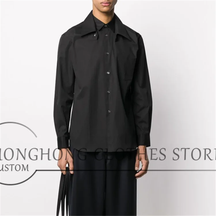 

New European and American style men's long sleeve casual shirt double collar loose fashion shirt Plus-size men's shirt [custom]