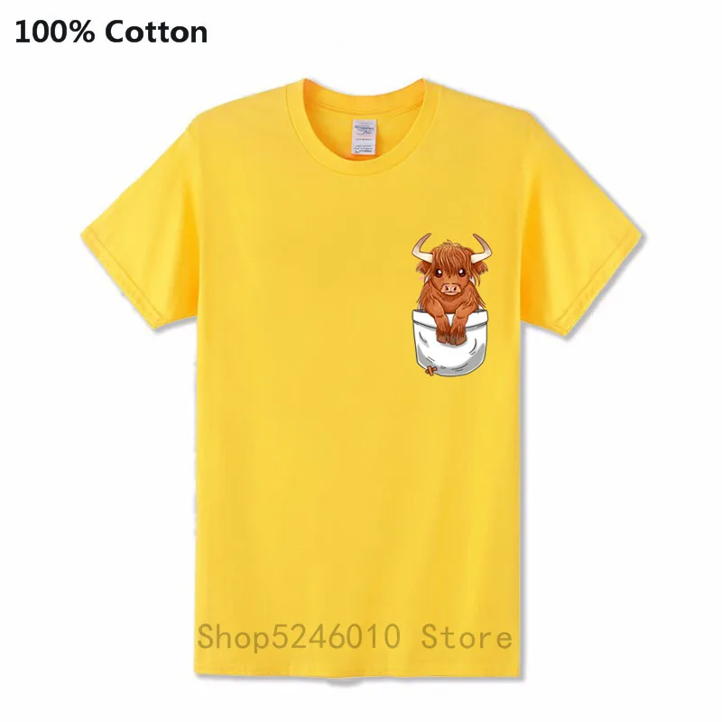 Новая дизайнерская Милая футболка с карманами шотландская корова Мужская
