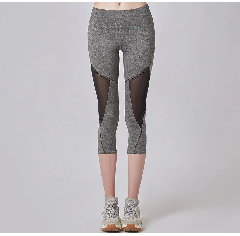 Summer Women Sport Leggings Cropped Yoga Pant Elastic Mesh Capris Quick Dry Running Crop Trousers Female Gym Pant Fitness Tights
