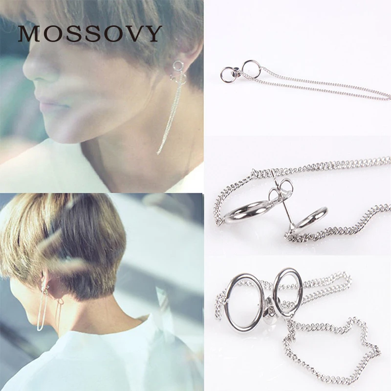 Женские и мужские металлические серьги KPOP V Bangtan минималистичные гвоздики для