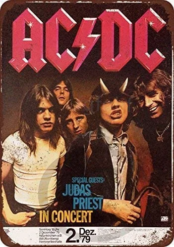 

Металлическая Оловянная вывеска 1979 Ac-Dc и Иуда священник в Германии воспроизведение Новинка Алюминиевый металлический постер настенное Иск...