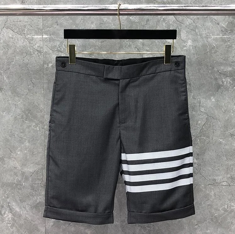 TB Fashion 2023 THOM Brand Casual Shorts Men Summer Cotton Striped Shorts Formal Knee Length Solid Straight Trousers Suit Shorts