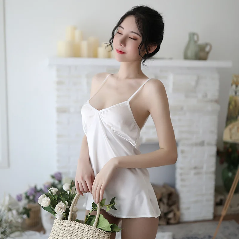 

Summer New Summer Ice Silk Gauze Sexy Sling Women Sleepwear Lingerie Hot Adult Temptation Lace Backless Sweet Nightgowns 0