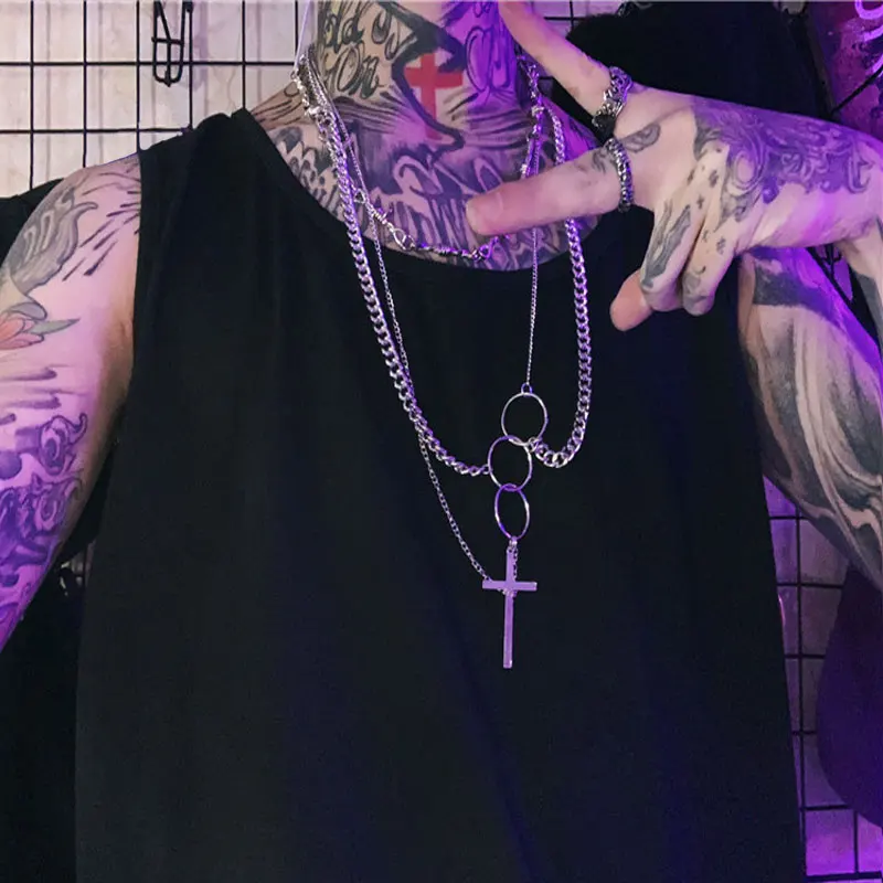Ожерелье с крестом в стиле панк для искусственной кожи колье тремя кольцами