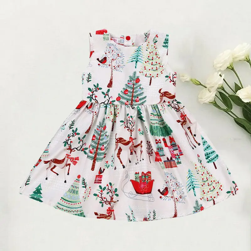 Christmas Dress Kids Baby Girl Lovely Deer Sleeveless Party Princess Tutu Xmas New Fashion Clothing | Детская одежда и обувь