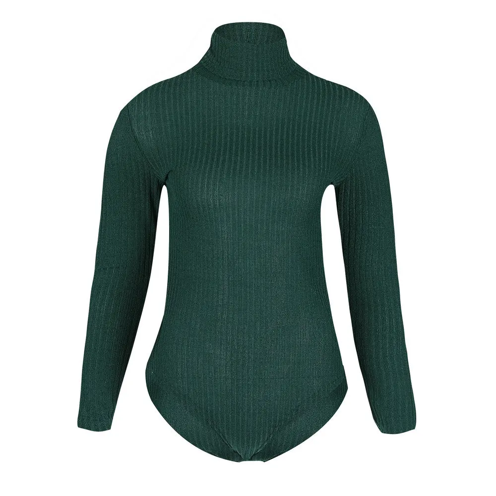 

Fashion Women Turtleneck Knit Bodysuit Sexy Long Sleeve Overalls Bodysuits Jersey Skinny Solid Stretch Leotard Romper Jumpsuit