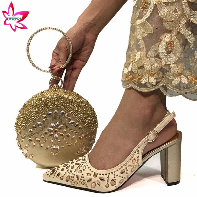 Ретро стиль 2020 Горячая продажа комплект из обуви и сумки в золотом цвете женский