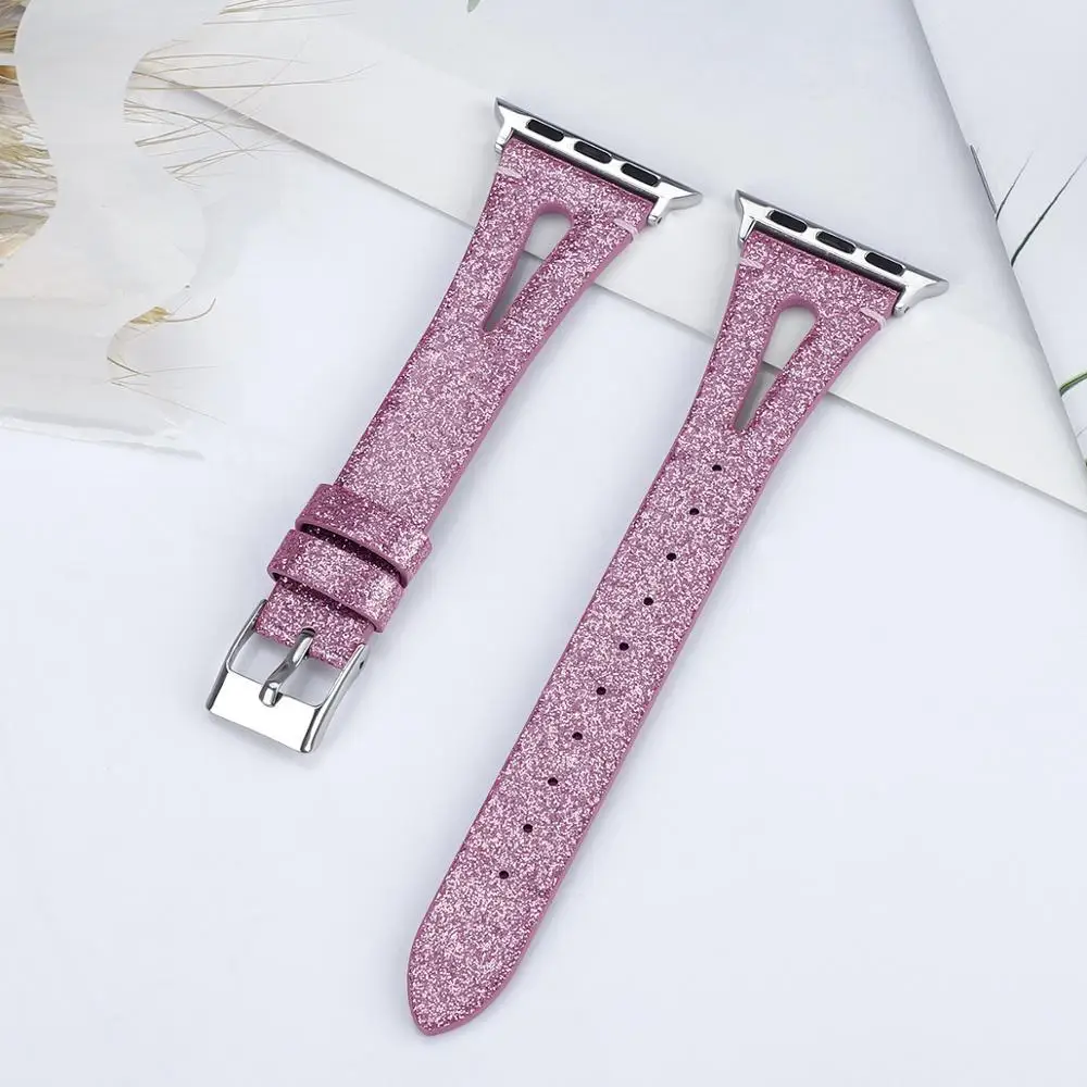 Ремешок из коровьей кожи для Apple Watch Band Series 5 4 3 2 1 блестящий браслет iWatch 40/44/38/42 мм