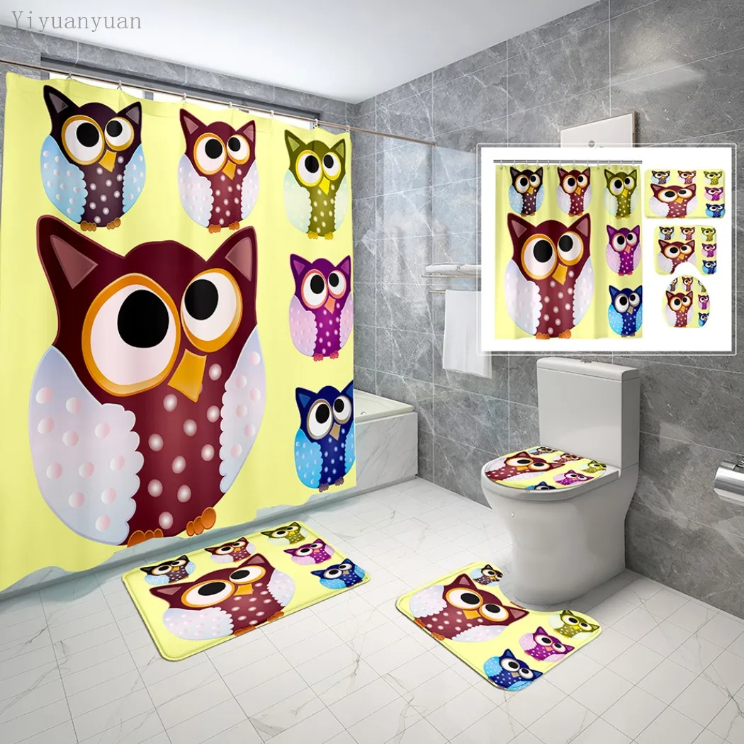 Online Cartoon Animal 3D HD Tende Da Doccia In Tessuto Stampato Set Di Tende Da Bagno Tappeti Antiscivolo Coperchio Per Wc Set Di Tende Sospese Con Ganci