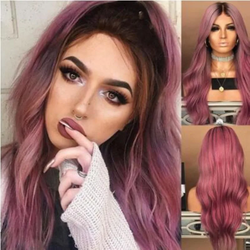 AIMISI женский парик с длинными вьющимися волосами черный градиентный фиолетовый