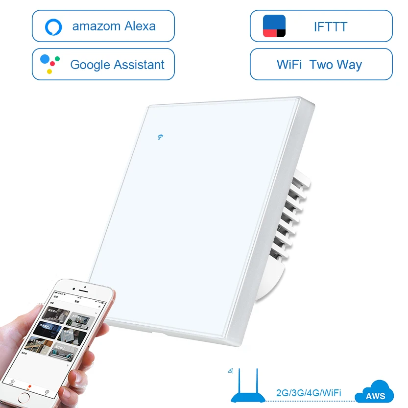 ЕС Великобритания 2 банды 1 2 способ настенный Wi-Fi адаптер беспроводной пульт дистанционного управления ламповое реле приложение сенсорное управление Wifi умный переключатель работа с Alexa - Цвет: white