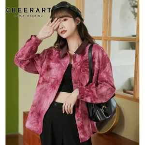 CHEERART, вельветовые красные винтажные рубашки с галстуком, женская блузка с длинным рукавом, Зимняя мода 2020, топы и блузки на пуговицах, одежда