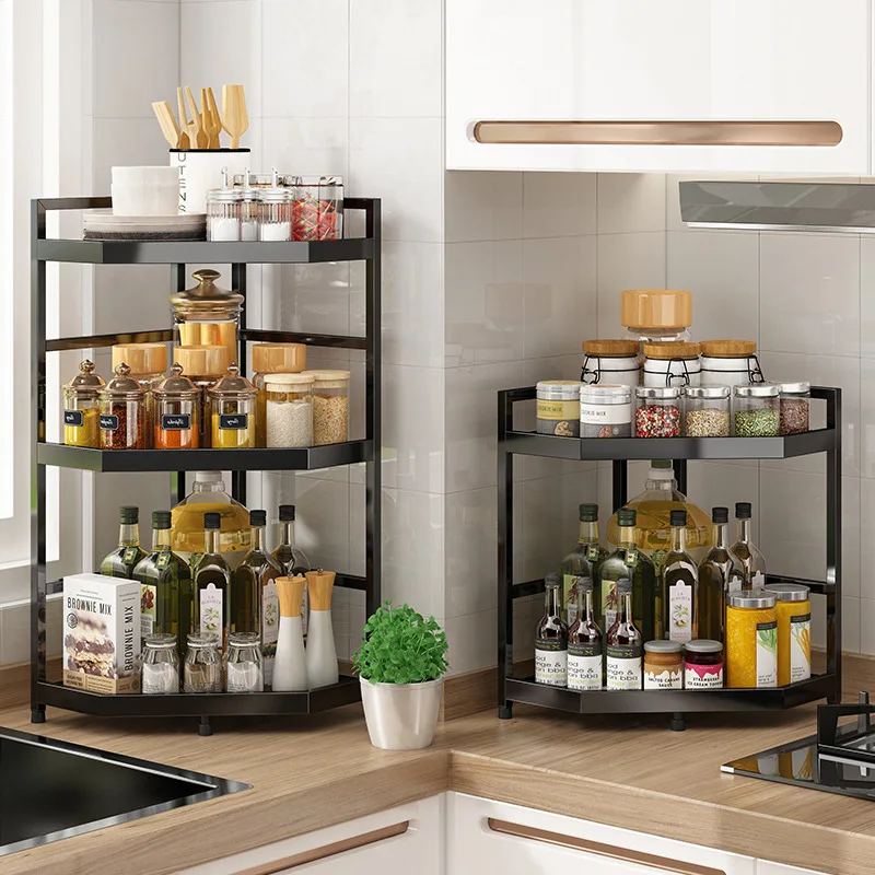 

Kitchen spice shelf triangle shelf countertop corner stainless steel multi-layer storage shelf