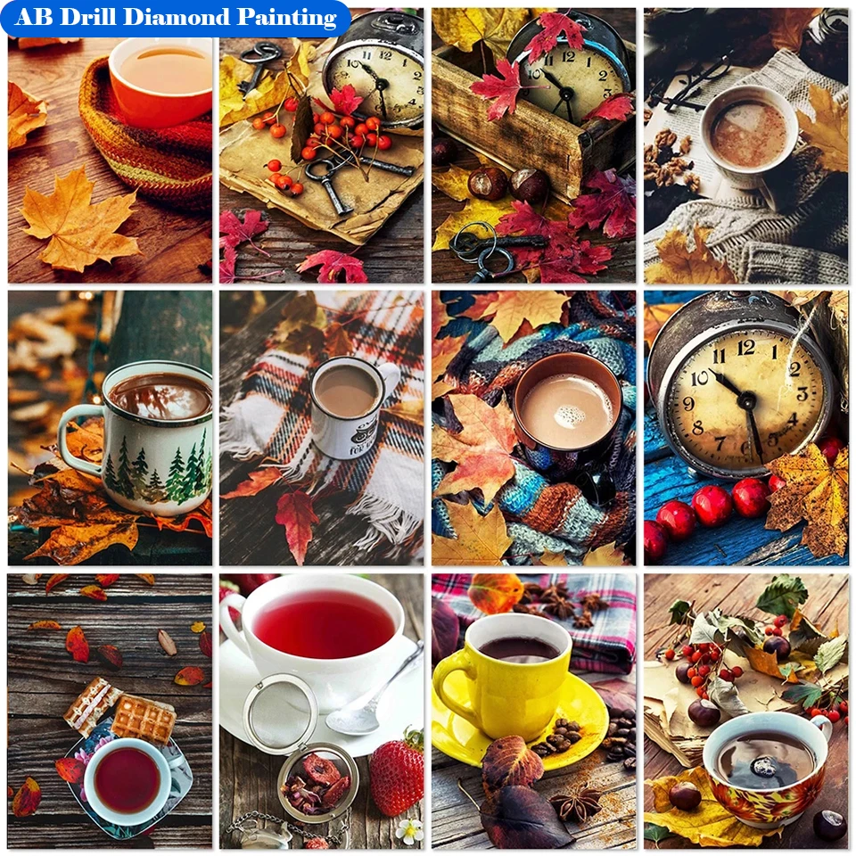 

Алмазная живопись AB кофейный набор полная вышивка квадратными/круглыми стразами пейзаж мозаика Стразы Вышивка крестиком 5d украшение для д...