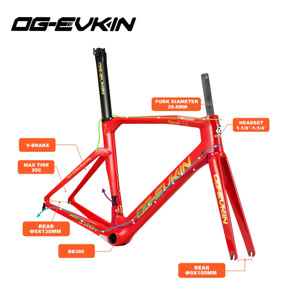 OG EVKIN CF 017 углеродный шоссейный велосипед рама UD BB386 Глянцевая руль для велосипеда