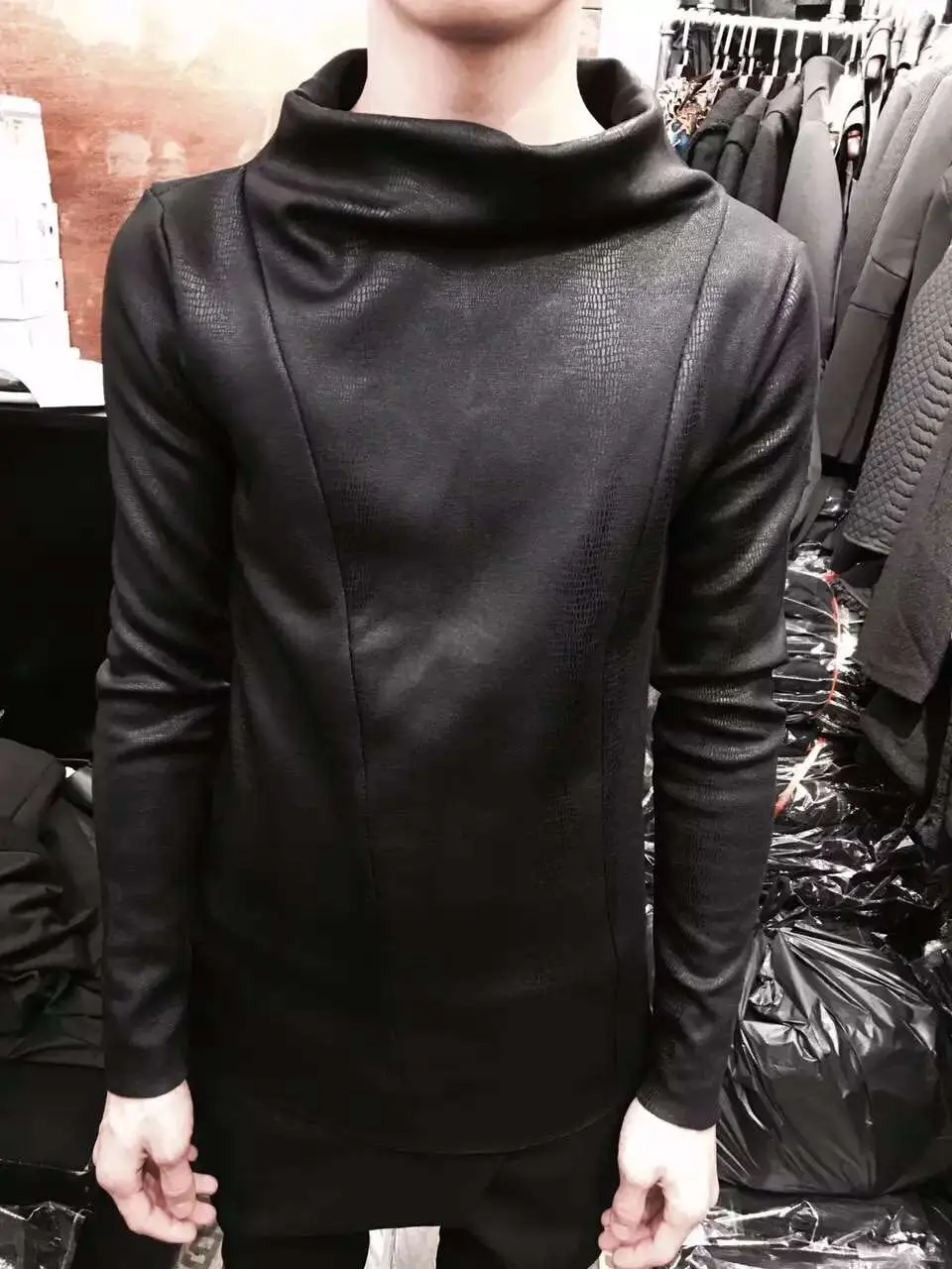 Winter Men's High Collar Plus Velvet Thickening Bottoming Shirt Slim Long-sleeved Hair Stylist Hooded Men Streetwear 2020 | Мужская