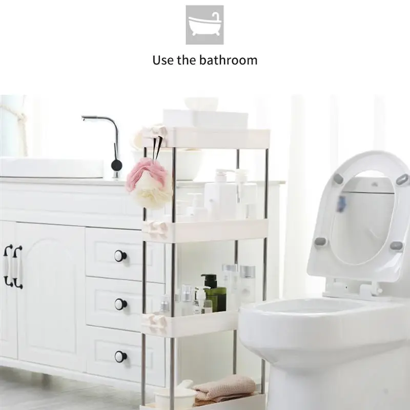 

2/3/4 Layer Gap Storage Rack Kitchen Slim Slide Tower Movable Assemble Plastic Bathroom Shelf Wheels Space Saving Organizer