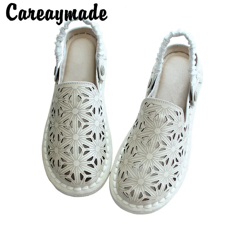 Careaymade-Summer new genuine leather original handicraft arts sandals,retro flat sole super soft sole women's shoes