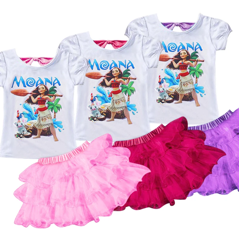 Костюм с юбкой для девочек детская одежда футболка мультяшным принтом Моаны +