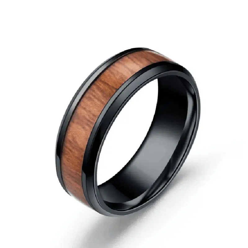 Кольцо из нержавеющей стали с деревянным узором для мужчин и женщин винтажные