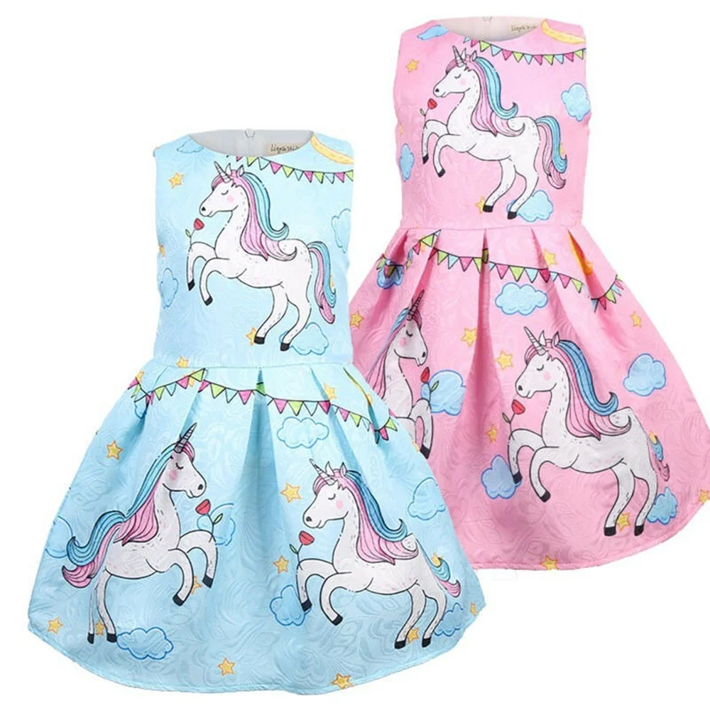 

Kids Girls Unicorn Sleeveless Dress Summer Cartoon Casual Sundress Holiday Party