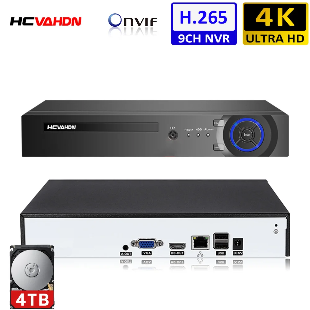Ultra HD 4K NVR 8CH Audio ONVIF H.265 видеорегистратор для системы видеонаблюдения без POE/POE IPCamera