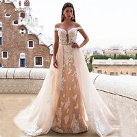 luxury mermaid wedding dresses tube top halter detachable train 2 in 1 lace decal wedding gowns tailor made