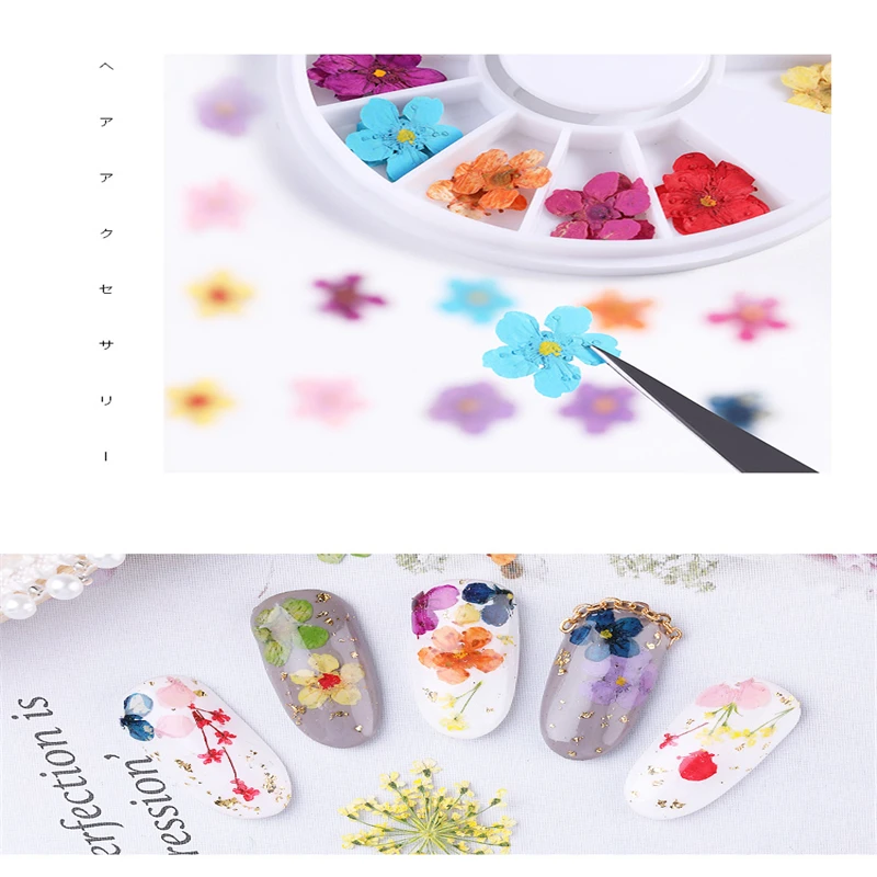 

1 box New Nail art real Dried Flowers Leaf Nail Decals sticker Decoration Manicure Natural Sticker DIY flower for acrylic UV DIY