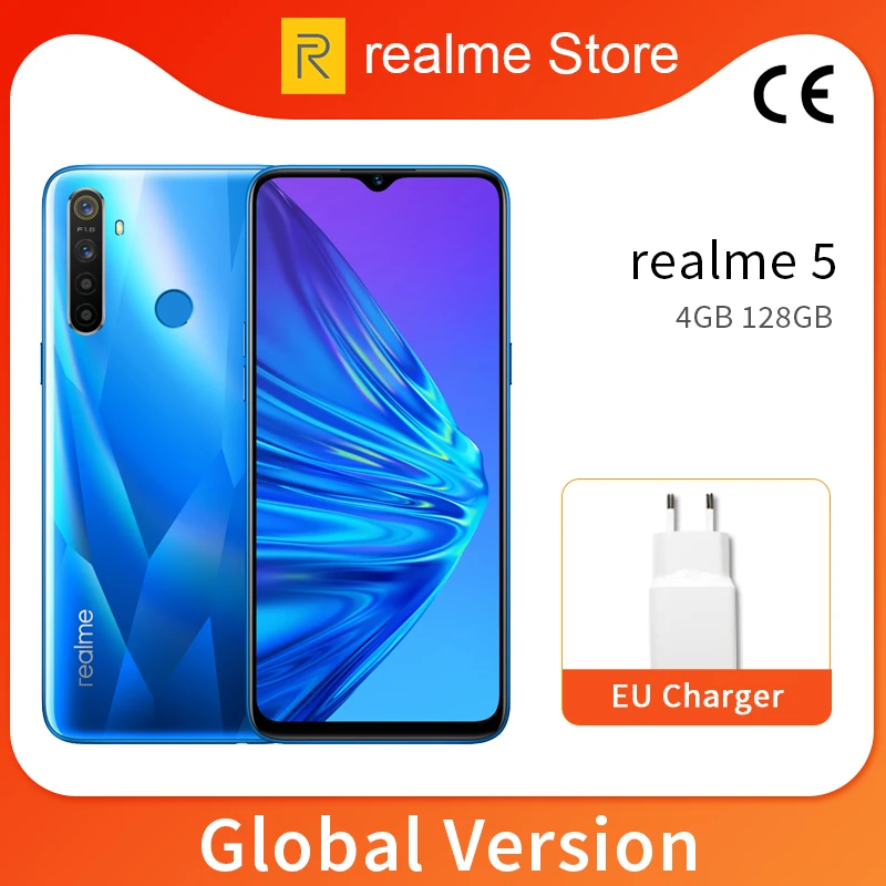 Смартфон глобальная версия realme 5 4 + 128 ГБ 6 дюйма Snapdragon 665 12 Мп 5000 мА ч 10 Вт|Смартфоны|