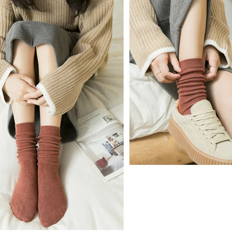 

Autumn and Winter Women's Tube Socks Japanese Cotton Solid Color Women's Socks
