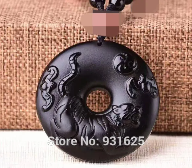 Новый красивый натуральный черный обсидиан резной Китайский Зодиак тигр круглая