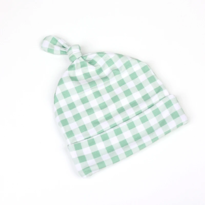 

Infant Muslin Swaddle Wrap Sleeping Bag Beanie Baby Lattice Pattern Receiving Blanket Tail Knot Hat Set for Newborn
