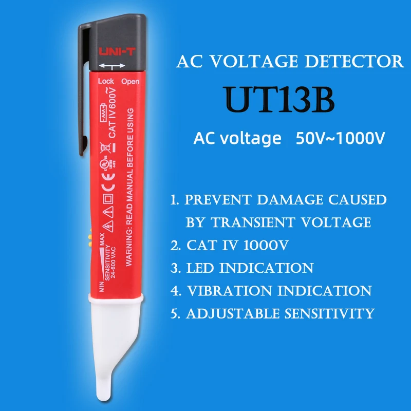 UNI-T UT12D/S/UT13A/B AC Voltage Detector; IP67 protection level non-contact electrician / household test pen UT12E/UT12M - Цвет: UT13B