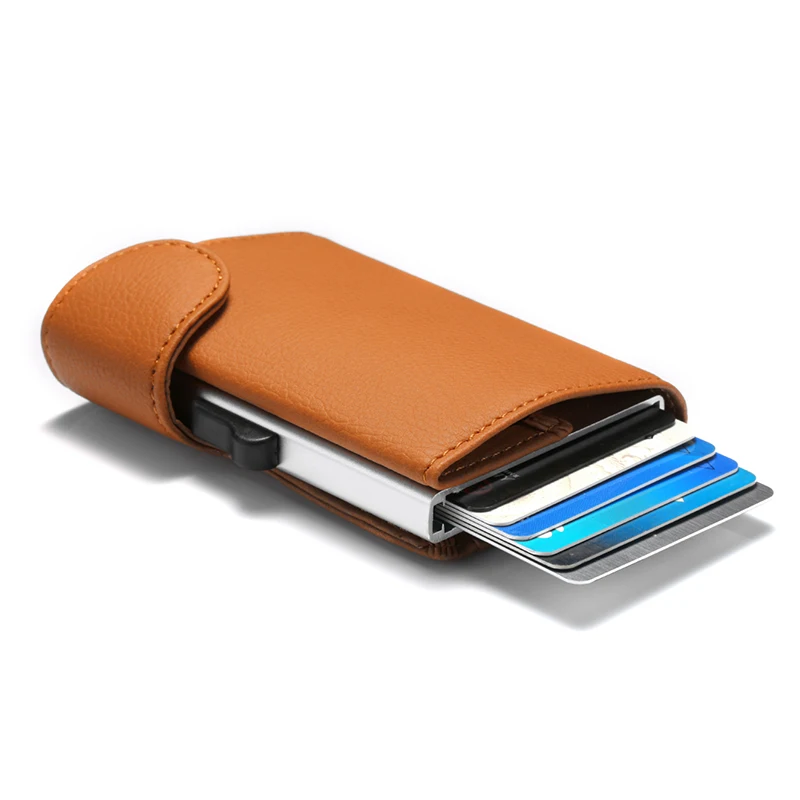 BISI GORO RFID блокирующий Чехол для карт алюминиевый ящик держатель для карт ID Чехол минималистичный всплывающий Бумажник Защитный кошелек - Цвет: S35 Light Brown