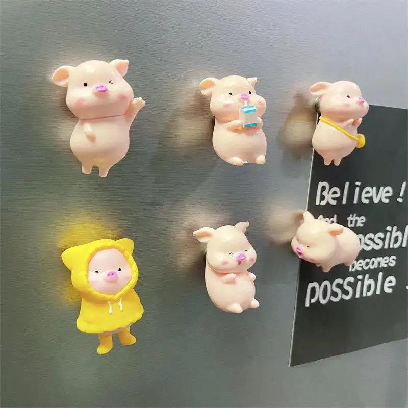 6Pcs/set Refrigerator sticker Cute Piggy Creative 3D Animal Magnetic Sticker Message Board Mini Pig Desktop Decoration Ornaments - купить по