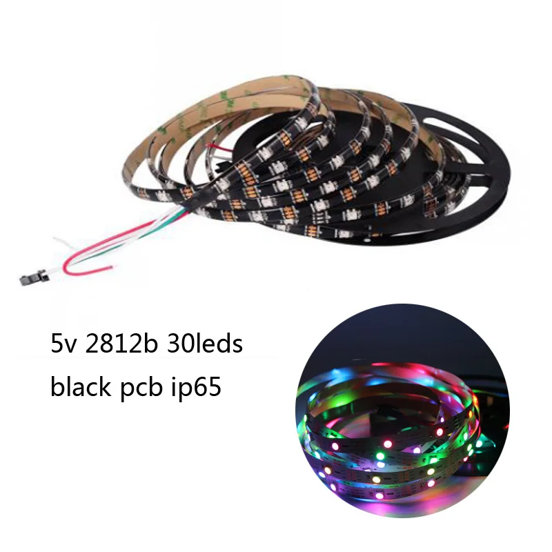 black 30leds ip65 DC5V WS2812B пиксельные полосы 30/60 пикселей/м умная светодиодная Пиксельная полоса черный/белый PCB WS2812 IC IP30/IP65/IP67 Водонепроницаемый светодиодный стри - Испускаемый цвет: black 30leds ip65