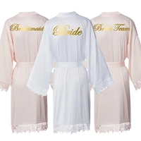 women matt satin lace robe gown blush custom bride robe bridesmaid robes kimono robe bridal robes wedding party