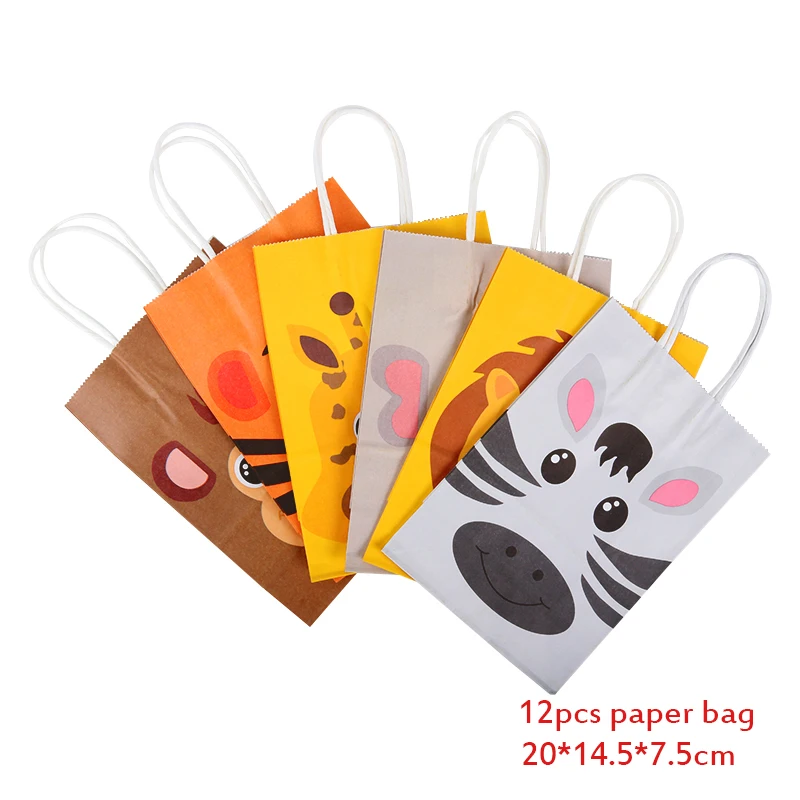 12pcs paper bag 12 шт джунгли сафари животные бумажные подарочные пакеты конфеты сумки коробка День рождения украшения Дети душ упаковка мешок Джунгли Тема - Цвет: 12pcs paper bag