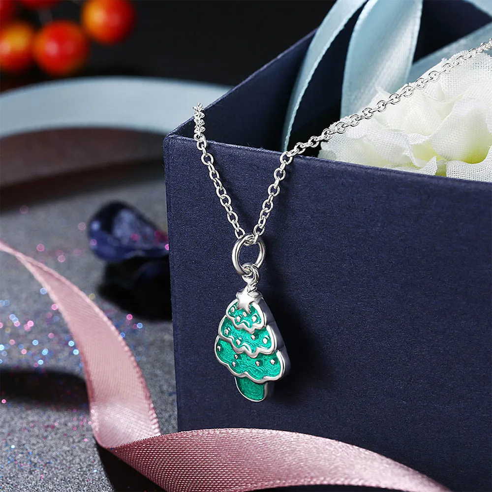 Festival Series-Green Christmas Tree Pendant Necklace Jewelry Cable Chain Simple Korean Chokers | Спорт и развлечения