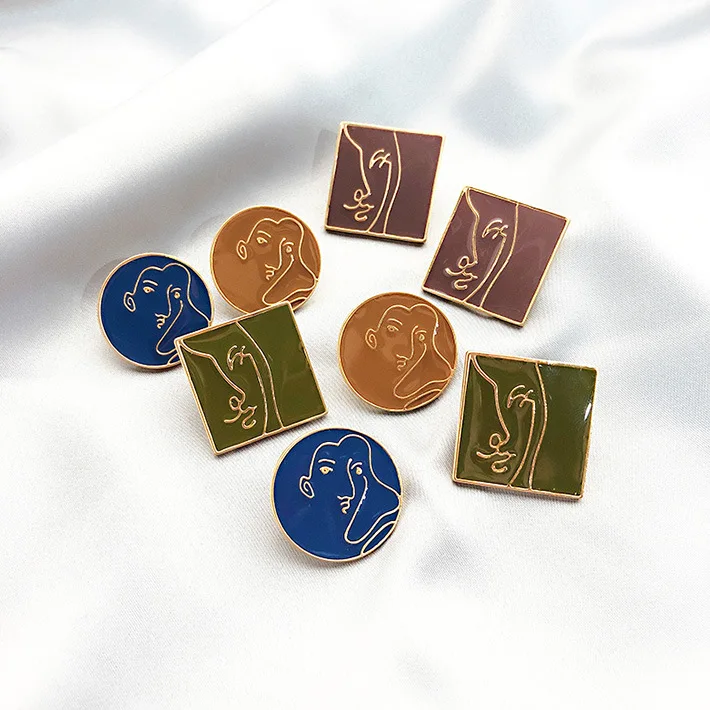 Новинка 2019 года винтажные женские серьги гвоздики с геометрическим эмалью и